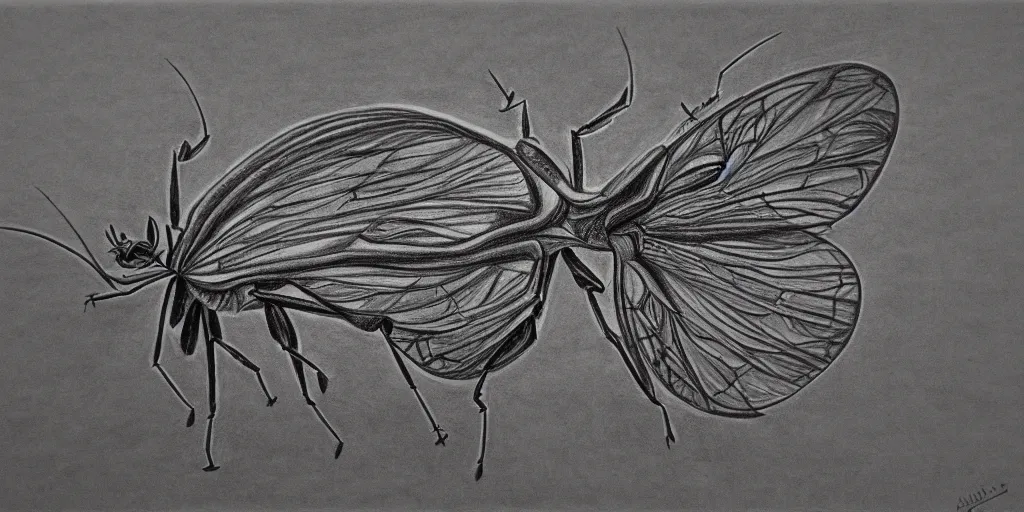 Image similar to pencil drawing of an insect, abstract, surrealism, hyper detail, line art