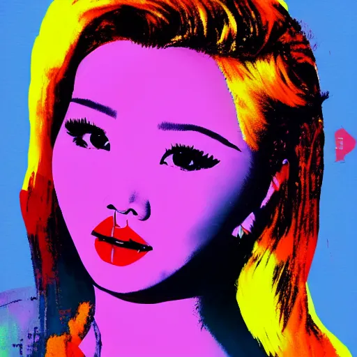 Image similar to popart painting of Hwasa. Mamamoo beautiful singer talented woman. Full body popart cute face. By andy warhol