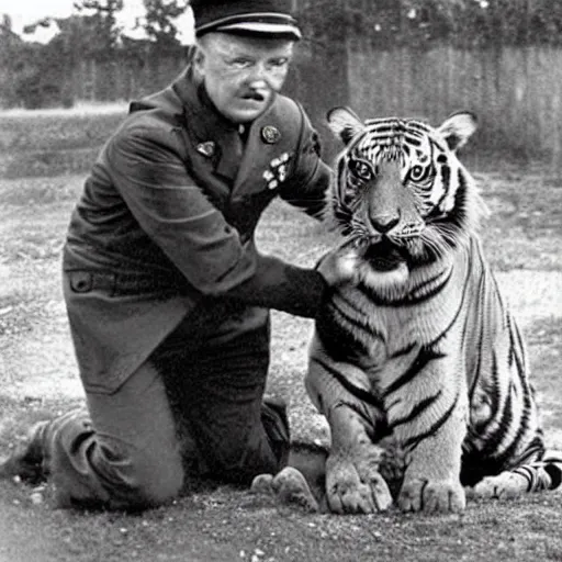 Prompt: an old photo of a general with a tiger's head