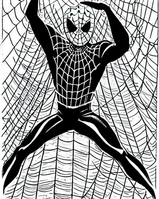 Image similar to sketch of a gold and black spider - man by steve ditko