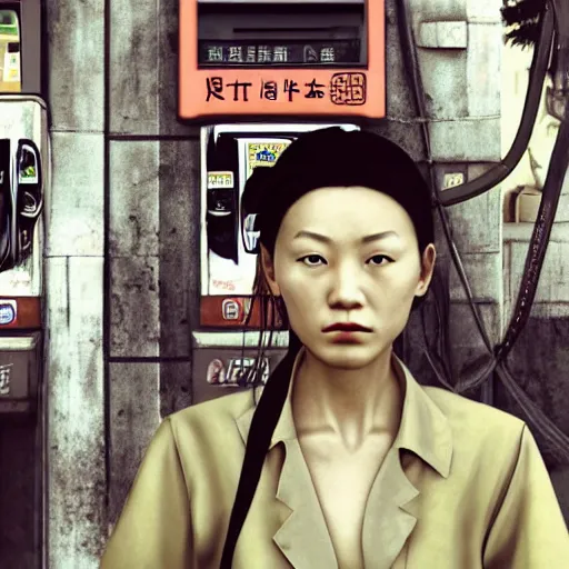 Prompt: a chinese woman at a gas station, 3 dcg, metal gear solid, morrowind, portrait, street photography, by mario testino, davide sorrenti, jemal shabazz