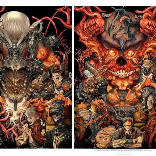 Image similar to portrait of crazy hell, symmetrical, by yoichi hatakenaka, masamune shirow, josan gonzales and dan mumford, ayami kojima, takato yamamoto, barclay shaw, karol bak, yukito kishiro