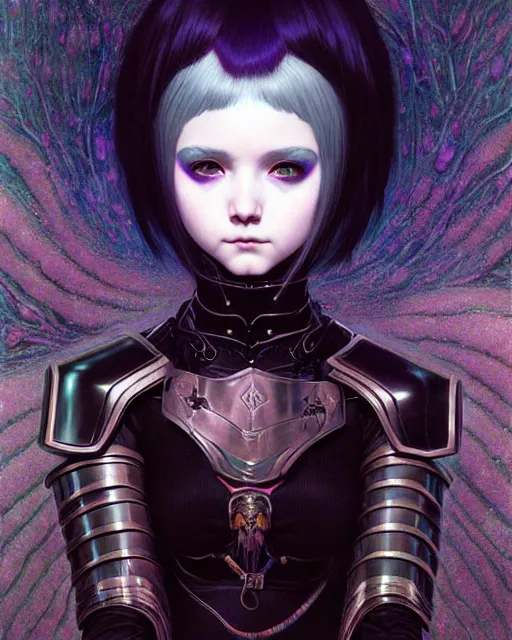 Image similar to portrait of beautiful cute young goth maiden girl with short white hairs in warhammer armor, art by ( ( ( kuvshinov ilya ) ) ) and wayne barlowe and gustav klimt and artgerm and wlop