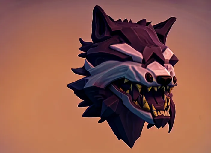 Image similar to wolf head, stylized stl, 3 d render, activision blizzard style, hearthstone style, darksiders art style, greg rutkowski style