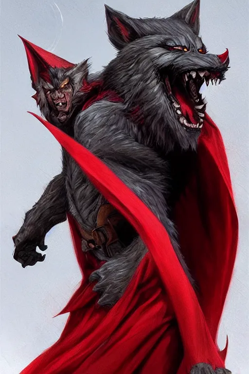 Prompt: werewolf in red cape and hood, d & d, fantasy, portrait, highly detailed, headshot, digital painting, trending on artstation, concept art, sharp focus, illustration, art by artgerm and greg rutkowski and magali villeneuve