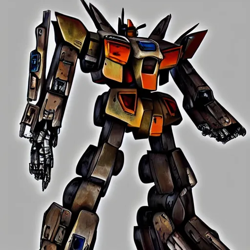 Image similar to an very rusty junk of Gundam robot , photorealistic, post apocalyptic,