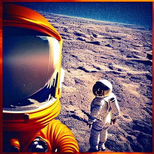 Prompt: “ human small astronaut gaze in awe looking at an unknown vast alien city unknown planet high edifications intricate architecture desert sharp focus art detail lights cinematic hdr vibrant colors ”