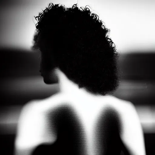 Image similar to curly hair silhouette, award winning black and white photography