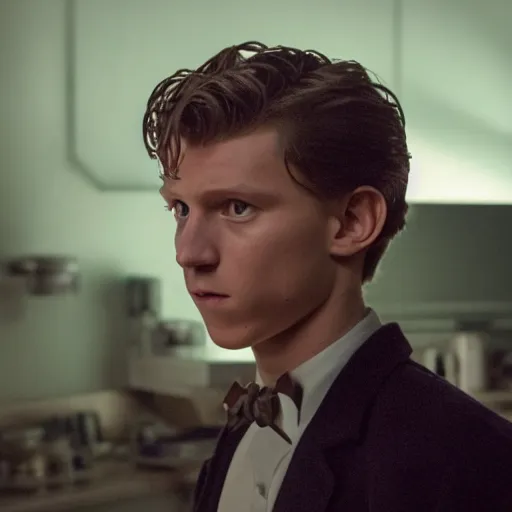 Image similar to tom holland with a beard as the new doctor who, cinematic, volumetric lighting, f 8 aperture, cinematic eastman 5 3 8 4 film, photorealistic