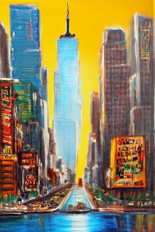 Prompt: bob ross painting of new york cityscape