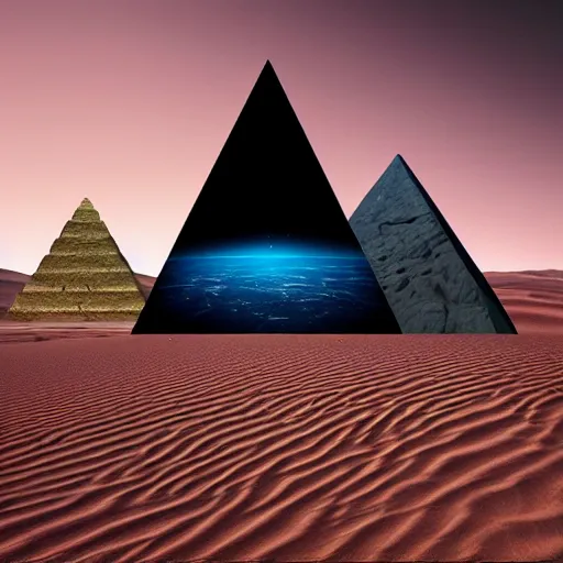 Image similar to people in the three body problem game,desert,pyramid，Modernist Painting,high detail,4k