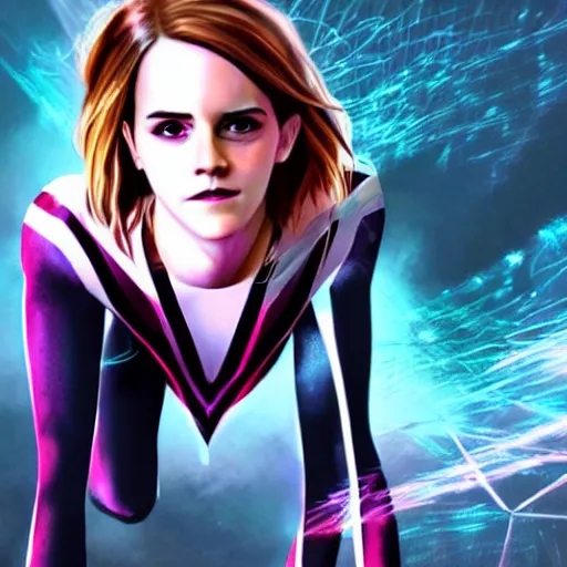 Image similar to Emma Watson cosplaying as spidergwen, photorealistic high quality