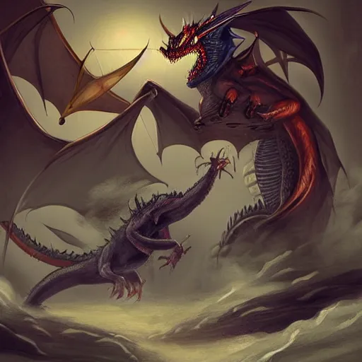 Image similar to A guy fighting a dragon, digital art,