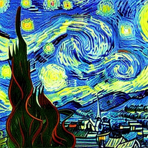 Prompt: shiba inu in van gogh's starry night