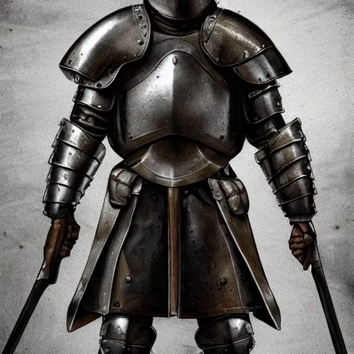 Prompt: conzept art, 45 years old men, strict, militaristic, medieval heavy armor, no helmet, spear, high detail, digital art, medieval fantasy, realistic