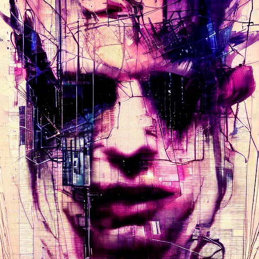 Prompt: cyberpunk lost in a glitchcore world of wires, and machines, by jeremy mann, francis bacon and agnes cecile, and dave mckean ink drips, paint smears, digital glitches glitchart