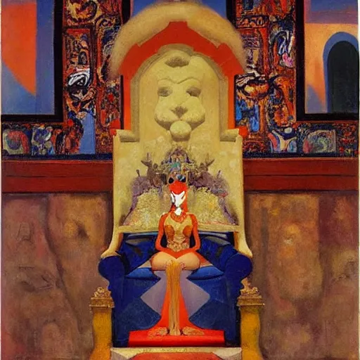 Image similar to an oil painting a queen standing in a throne room by nicholas roerich, by gustave moreau, by james hawe, by frank frazetta, by georgia o keeffe, oil painting