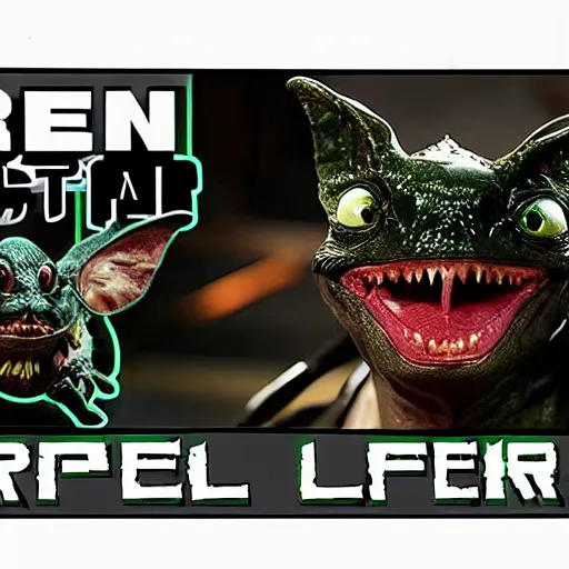 Image similar to Gremlins vs Predator hyperreal film noir detective green screen movie set with live action practical effects | Detective Predator | Gremlin President