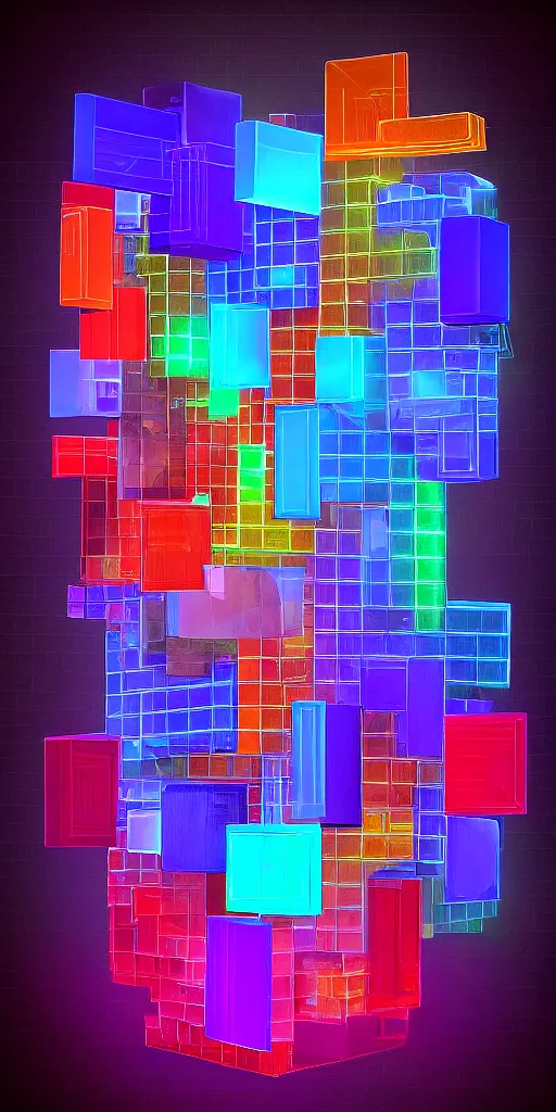 Image similar to Tetris in 5 dimensions, digital art, glowing geometric fractals, 8K