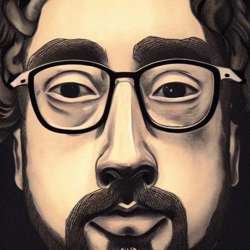 Prompt: close-up portrait of Sam Hyde in the style of James Jean, rule of thirds, sigma male, cinematic, kyoto japan setting