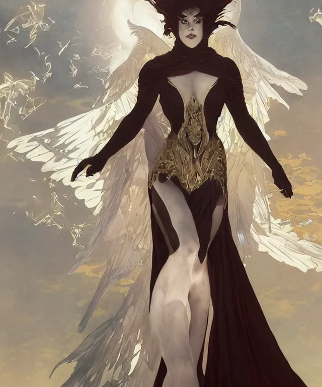 Image similar to Albedo as Lucifer morningstar, very detailed, digital art, trending on artstation, concept art, smooth, illustration, art by artgerm and greg rutkowski and alphonse mucha and J. C. Leyendecker and Edmund Blair Leighton and Katsuhiro Otomo and Geof Darrow and Phil hale and Ashley wood and Ilya repin and Charlie Bowater