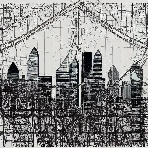 Prompt: dallas skyline by ed fairburn, joseph clement coll, franklin booth