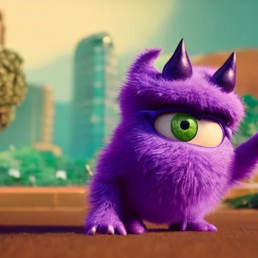 Prompt: a purple fluffy monster, adorable and cute, pixar, octane render, 4k, monster in middle of picture