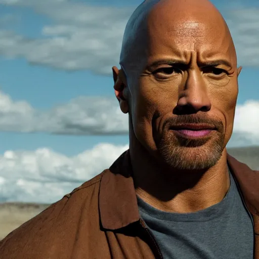 Image similar to Dwayne The Rock Johnson as Walter White in 'Breaking Bad' (2012), movie still frame, oscar nominated cinematography, volumetric lighting, 8k resolution, beautiful composition