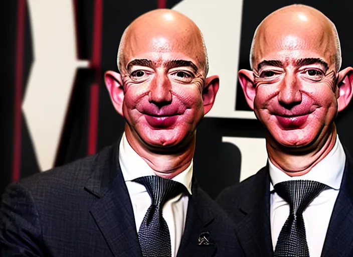 Image similar to jeff bezos with goat horns growing out of his forehead