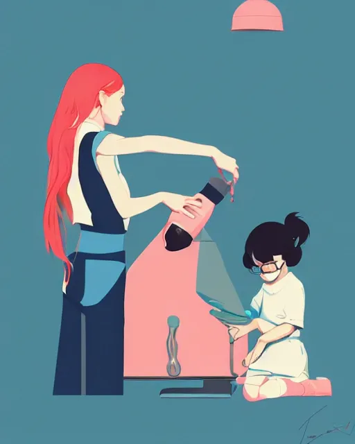 Image similar to a little girl is doing a science experiment. clean cel shaded vector art. minimalist illustration art by lois van baarle, artgerm, helen huang, by makoto shinkai and ilya kuvshinov, rossdraws