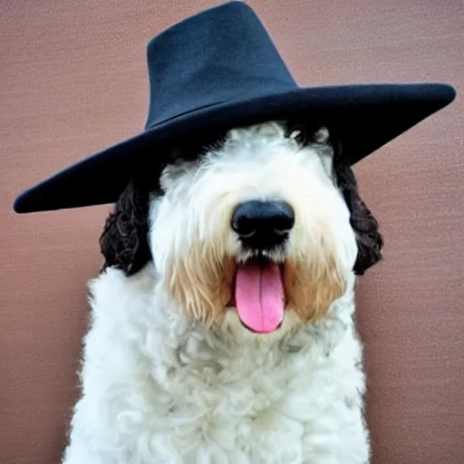 Image similar to a bernedoodle wearing a hat stylized icon trending high definition contrast