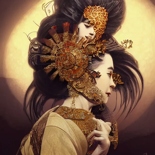 Prompt: a photorealistic dramatic fantasy render of a beautiful woman ibrahim tatlıses wearing a beautiful intricately detailed japanese monkey kitsune mask and clasical japanese kimono by wlop, artgerm, greg rutkowski, alphonse mucha, epic, beautiful dynamic dramatic dark moody lighting, shadows, cinematic atmosphere, artstation, concept design art, octane render, 8 k