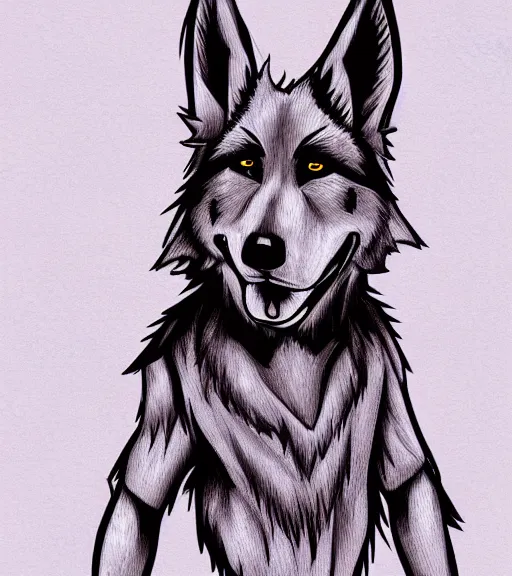 Image similar to expressive stylized master furry artist digital line art painting by blotch portrait character study of the anthro male anthropomorphic german shepard fursona animal person wearing clothes tshirt and shorts