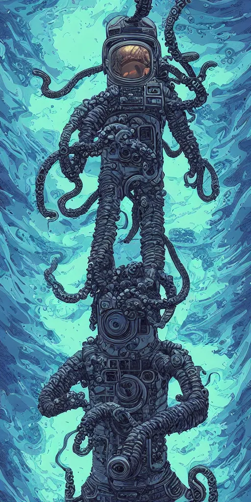 Image similar to eldritch astronaut with tentacle arms, style of james jean and laurie greasley and greg rutkowski, dynamic composition, dramatic lighting, hyper - realistic, ultra detailed, 8 k