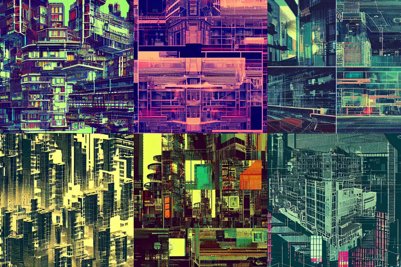 Prompt: architecture collage by atelier olschinsky, cyberpunk,( city map), x-ray photography, high contrast, oversaturated