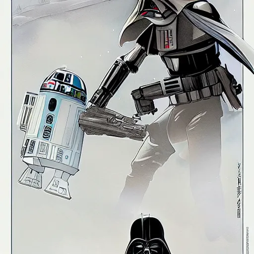 Prompt: original star wars illustrations inspired by ralph mcquarrie, doug chiang and darren tan