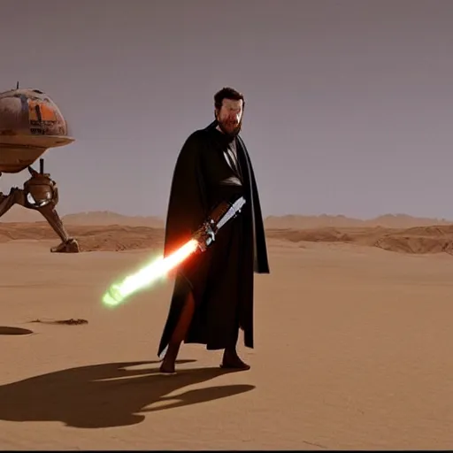 Image similar to elon musk as obiwan kenobi on tatooine