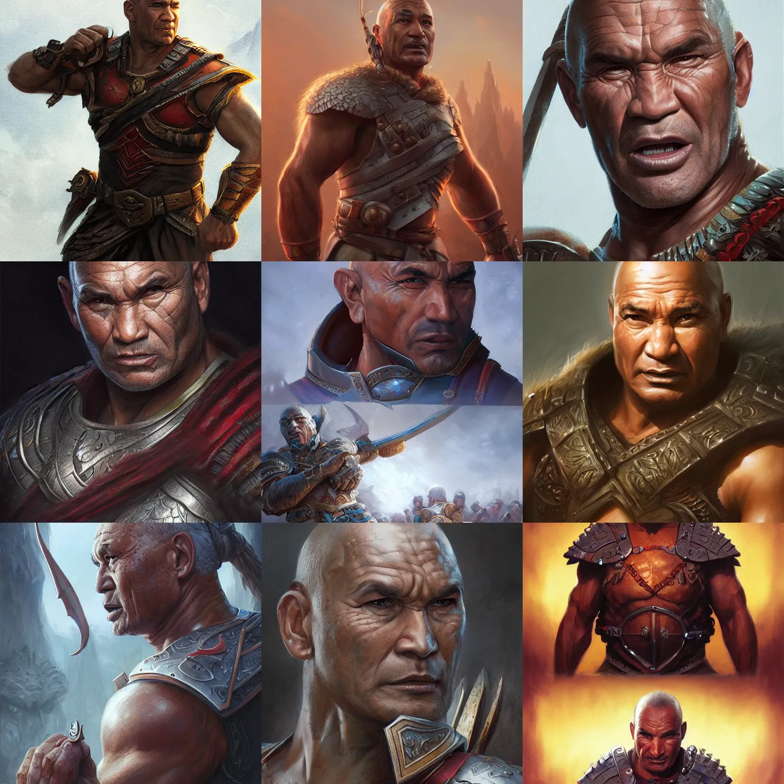 Image similar to warrior, temuera morrison, D&D, fantasy, portrait, highly detailed, digital painting, trending on artstation, concept art, sharp focus, illustration, art by artgerm and greg rutkowski and magali villeneuve