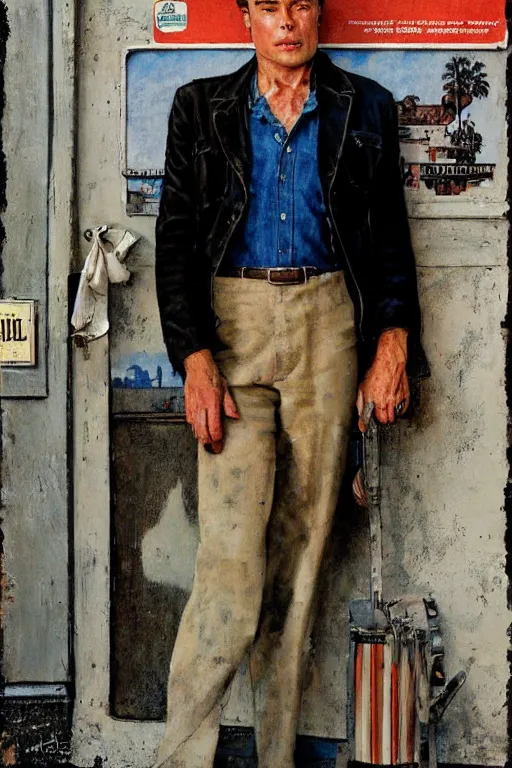 Image similar to Cliff Booth from Once upon a time in Hollywood painted by Norman Rockwell