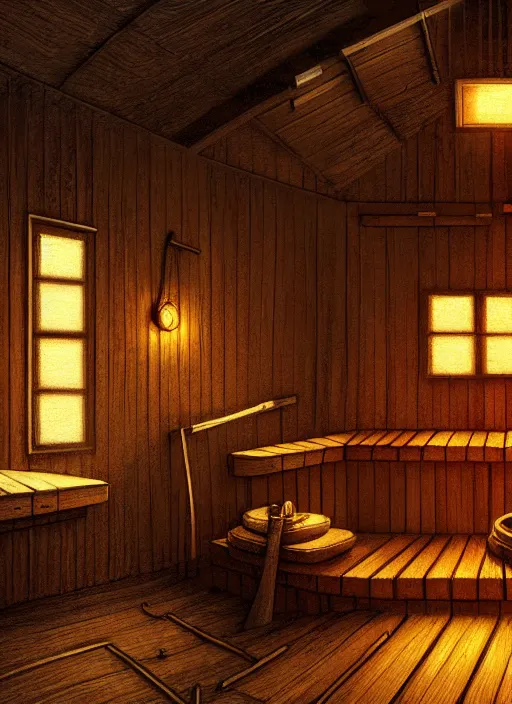 Image similar to finnish sauna, backround dark, highly detailed, digital illustration, trending in artstation, modern painting, smooth, sharp focus, intricate, einar jonsson, ilya repin