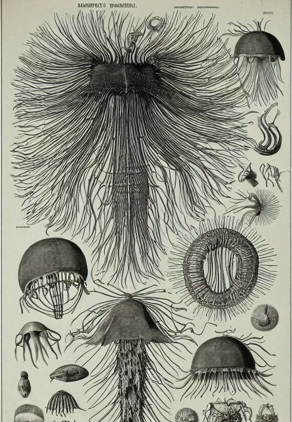 Image similar to historic scientific illustration of a species of jellyfish by ernst haeckel marry