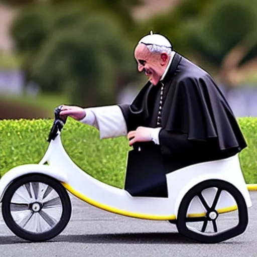 Image similar to the pope riding a childs tricycle