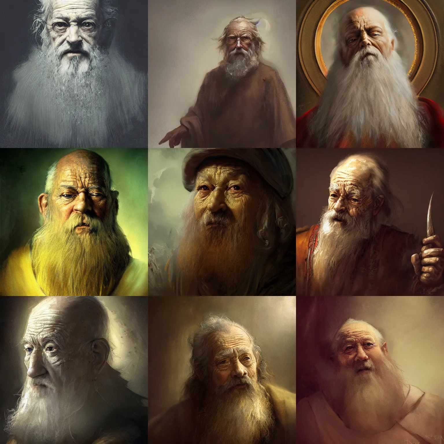 Prompt: detailing character concept portrait painting of wise old wizard , old male, high fantasy, massive , art station, trending, editor’s pickup, delicate detailing by Rembrandt, 3/4 view, cinematic lighting