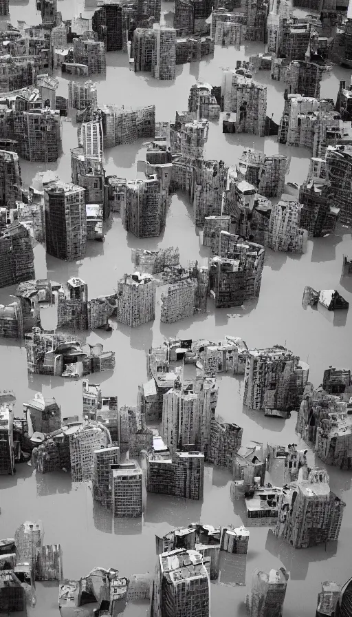 Image similar to pentax photograph of a flooded city designed by frank gehry. very beautiful and epic!!