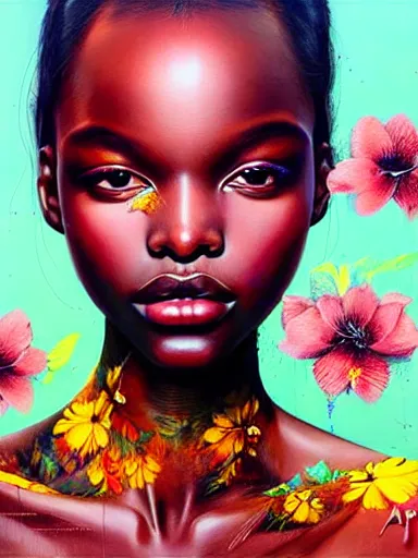 Prompt: double exposure, portrait of duckie thot with a floral background : : painted by artgerm, karol bak, artur bordalo, sandra chevrier : : portrait, character, illustration, hyperrealism, photorealism