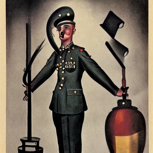 Image similar to Surreal, Dadaist art of a soldier. 1930s.