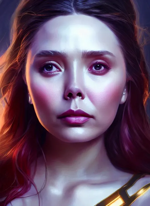 Image similar to portrait of modern darna, elizabeth olsen, intricate, elegant, glowing lights, highly detailed, digital painting, artstation, glamor pose, concept art, smooth, sharp focus, illustration, art by wlop, mars ravelo and greg rutkowski