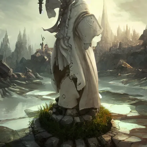 Image similar to a giant white chess bishop statue, battlefield background, bright art masterpiece artstation. 8 k, sharp high quality artwork in style of jose daniel cabrera pena and greg rutkowski, concept art by tooth wu, hearthstone card game artwork, chess piece