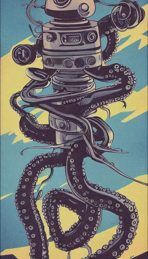 Image similar to 1 9 5 0 s retro future robot android octopus. muted colors. by wayne pennington