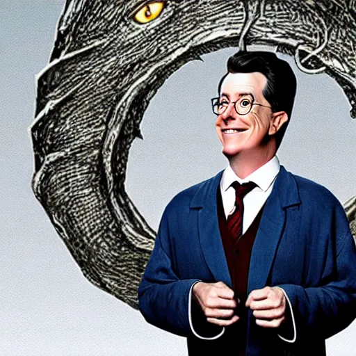 Prompt: stephen colbert as part of the fellowship of the ring